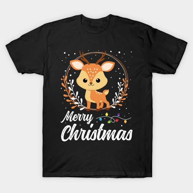 Merry Christmas Cute Deer Gift T-Shirt by TeesbyJohn